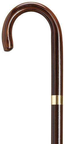 Round Nose Crook 1" Ebony stain, 14kt Gold Band 36" - Canes Galore