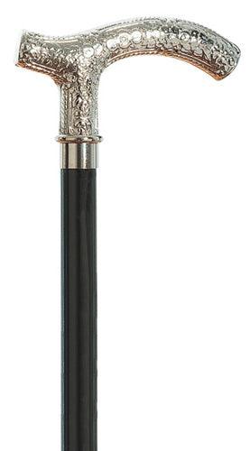 Firenze Nickle-plated Fritz Walking Stick, Black Shaft 36" - Canes Galore