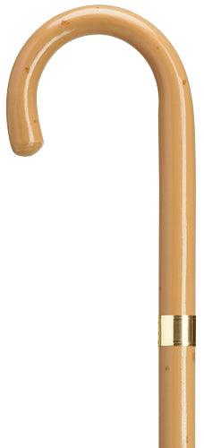 Round Nose Crook 1" Malacca Walking Cane, 14 kt Gold Band 36" - Canes Galore