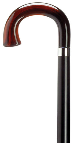 Shell Crook with Square Nose Walking Cane, black wood shaft 36