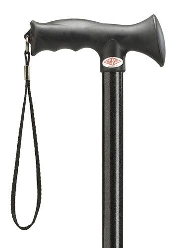 ERGONOMIC Extra Wide molded handle straight adjustable walking cane 30-39", BLACK - Canes Galore