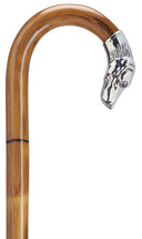 Dog head walking cane - Alpacca Replica. Crook handle, Manilla Wood Shaft, Men's 36