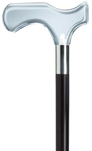 Clear Lucite Derby Walking Cane with Black Wood Shaft, men's 36" - Canes Galore