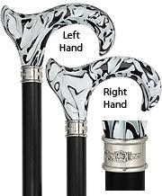 Black Onyx Swirl LEFT Ergonomic Cane, black wood shaft 38" - Canes Galore