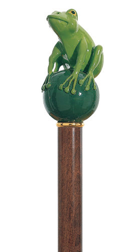 HAND PAINTED GREEN FROG PRINCE WALKING CANE brown shaft 36