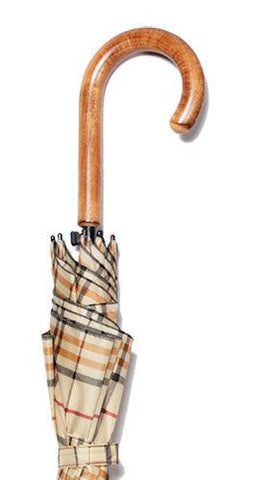 TAN TARTAN SCORCHED MAPLE CROOK UMBRELLA 37.5