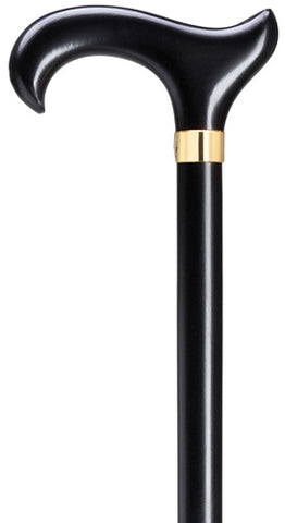 Derby  Wood Walking Cane for Men - Extra Wide Ergonomic Handle, Black with brass band  42