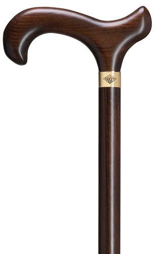 Dark Brown Men's Derby Walking Cane  with brass signature ring 36