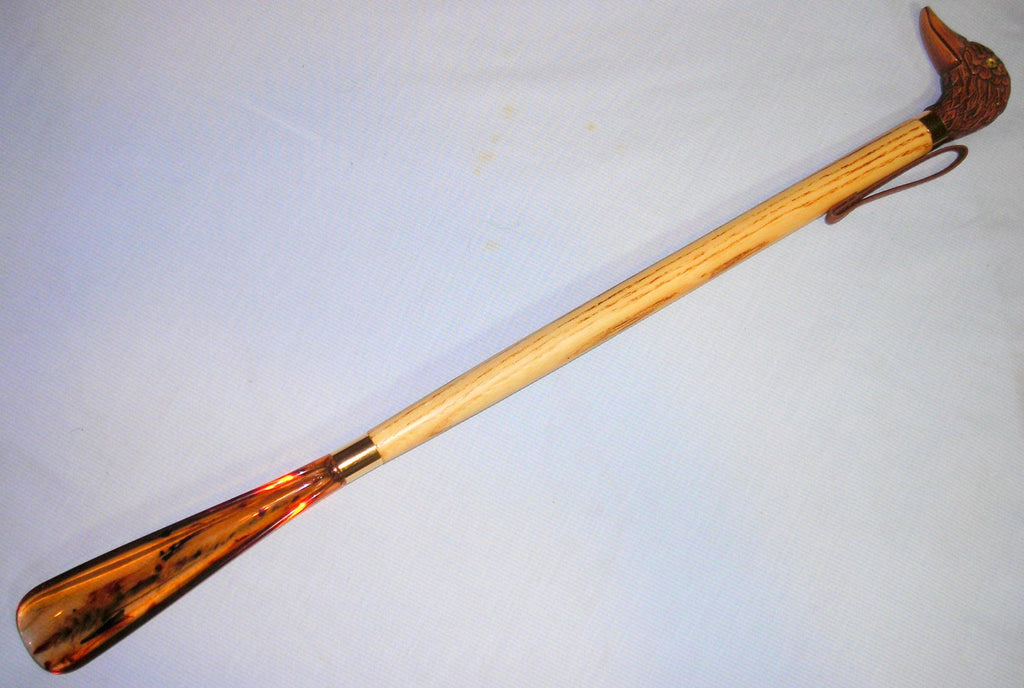 Brown Oak Tone Duck Head, Ash Shaft, Tortoiseshell Shoe Horn 20" - Canes Galore