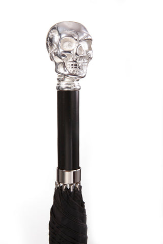 Skull Umbrella - Chrome plated Skull handle on Black Umbrella
