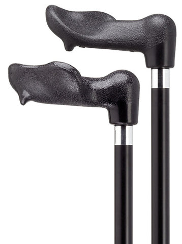 Black, Molded Palm Grip Walking Cane LEFT on Black Aluminum Shaft 36