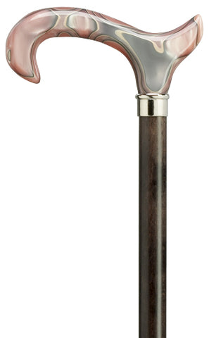 PINK acrylic derby handle Walking Cane, dark gray wood shaft 36