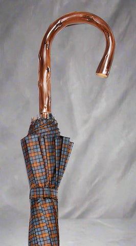 Grey/Brown/Gold Tartan Natural Congo Crook Umbrella | 38.5