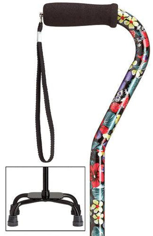 Night Flowers Quad Walking Cane, large base, 30-39