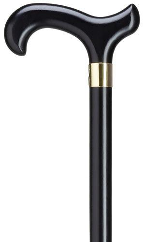 Black Wood Walking Cane for Men, Derby Style with Brass Band, 42