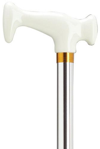 CHROME White Escort "J" Handle Telescoping, 29.5-38.5" - Canes Galore