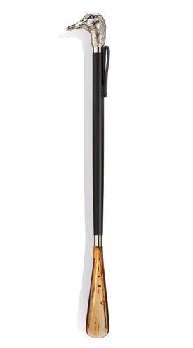 Silver Nickle Duck Head, Black Wood, Tortoiseshell Shoe Horn 22" - Canes Galore