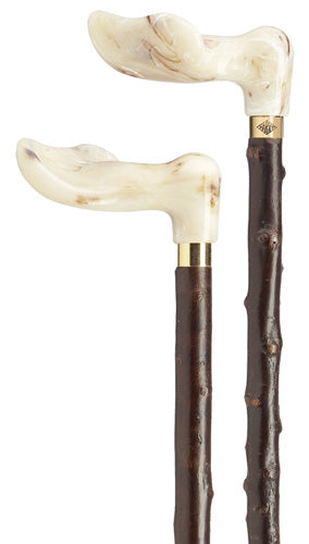 Marbled Palm Grip Walking Cane, genuine BLACKTHORN shaft, RIGHT hand 36.5