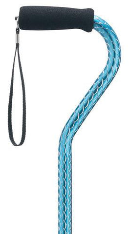 SCALLOP BLUE etched design Offset Adjustable Aluminum Walking Cane to 250 lbs, 30-39