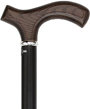 Black Ash Wood Fritz Walking Cane, silver collar 37.5" - Canes Galore