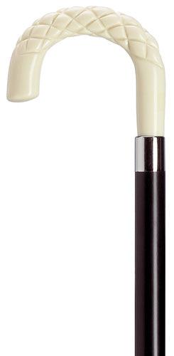 Men's Crook with Diamond Carving Walking Cane, Ivory 36" - Canes Galore