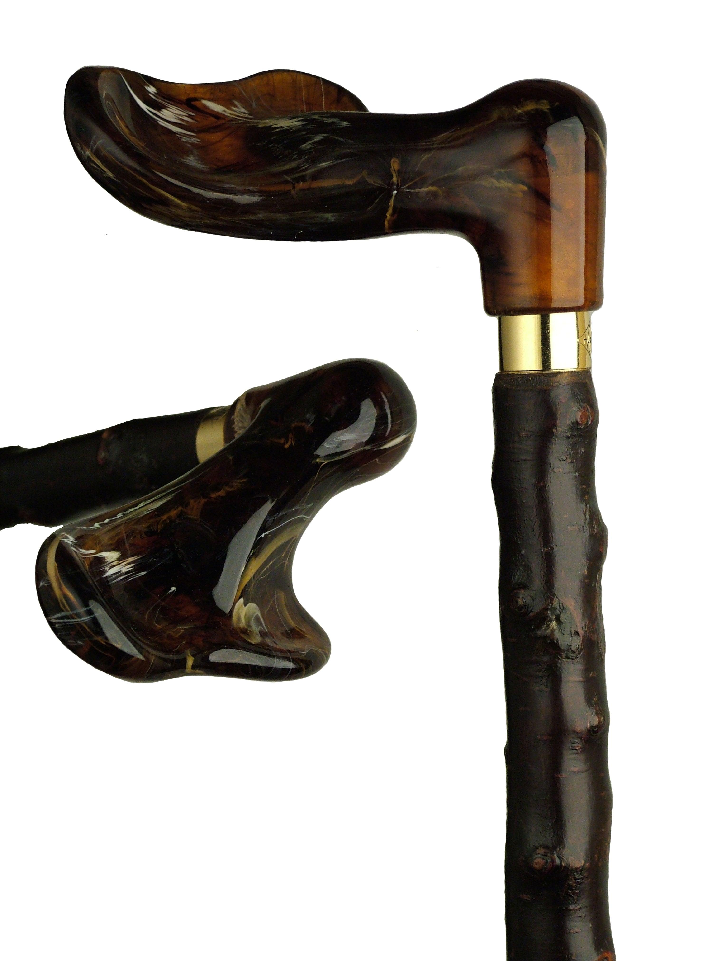 Amber Palm Grip Walking Cane with genuine BLACKTHORN shaft, RIGHT hand 36" - Canes Galore