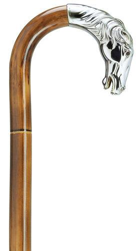 Alpacca Replica Horse Head Crook Walking Cane, Manilla Wood Shaft, Men's 36" - Canes Galore