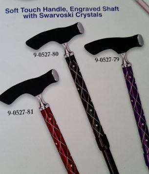 Swarovski Accent Walking Cane for Travel | Folding | Adjustable | Black, Red, or Purple