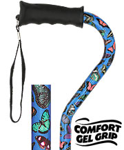 Butterfly Adj Offset Walking Cane w/ Comfort Gel Grip 29.5-38.5" - Canes Galore