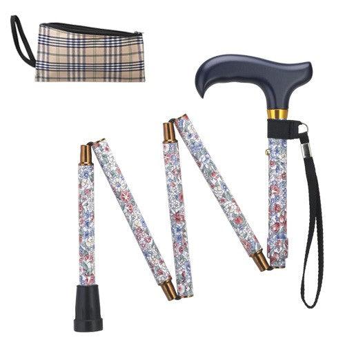 Mini Folding Adjustable Derby Walking Cane 32-36" in Soft Wildflowers - Canes Galore