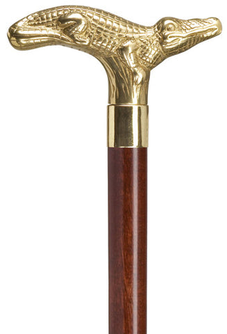 ALLIGATOR Brass Handle Walking Cane on Walnut Shaft 36