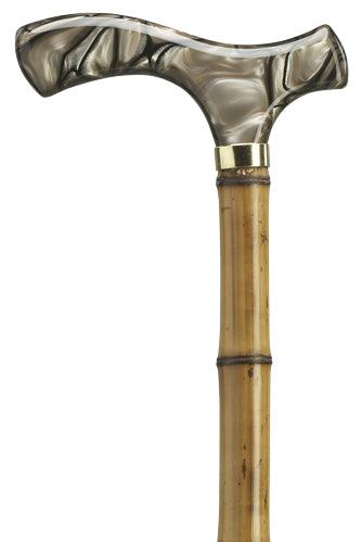 European Walking Cane | Brown Marbelized Friz handle | Genuine Bamboo shaft 36" - Canes Galore