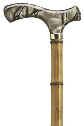 European Walking Cane | Brown Marbelized Friz handle | Genuine Bamboo shaft 36