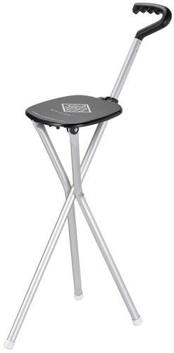 Lightweight Sport Seat Cane, Black/Silver, support to 250 lbs. - Canes Galore
