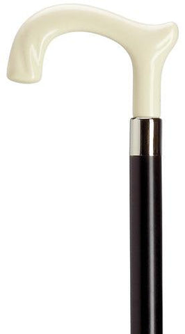 White Ivory Ladies Derby Walking Cane, Black Shaft 36