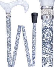 White Pearlz Adjustable Folding Derby Walking Cane - Canes Galore