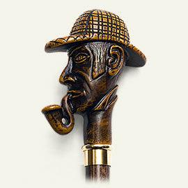 Sherlock Holmes, detective molded handle walking stick 36" - Canes Galore
