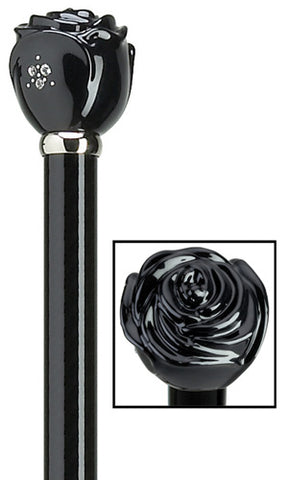 Starburst Midnight Black Rose with Crystals Nite Walking Stick 36