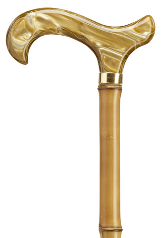 GOLDEN green acrylic derby handle Walking Cane, genuine bamboo shaft 36