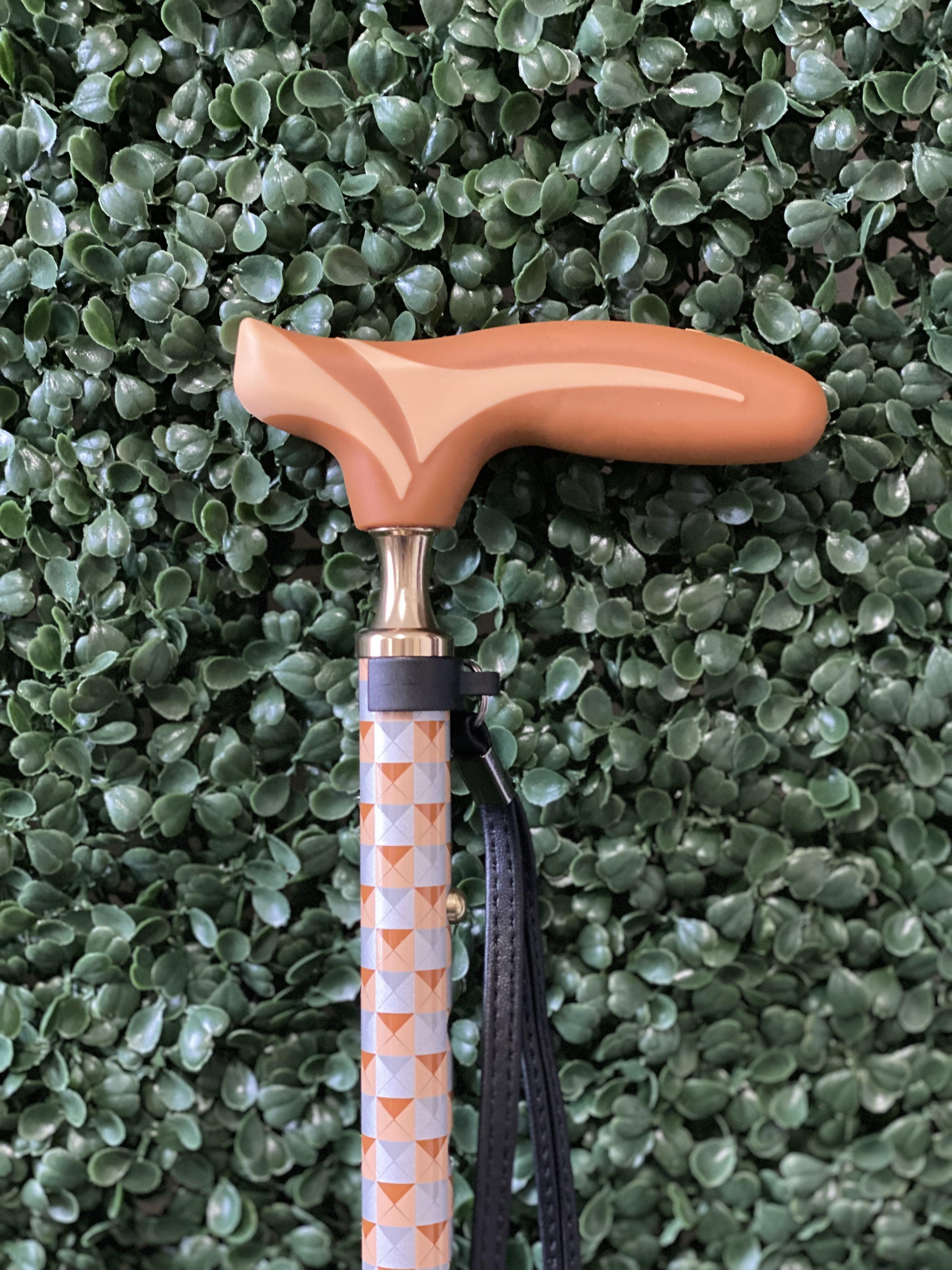 Tan/Grey Over Molded Comfort Handle Adjustable Folding Cane - Canes Galore