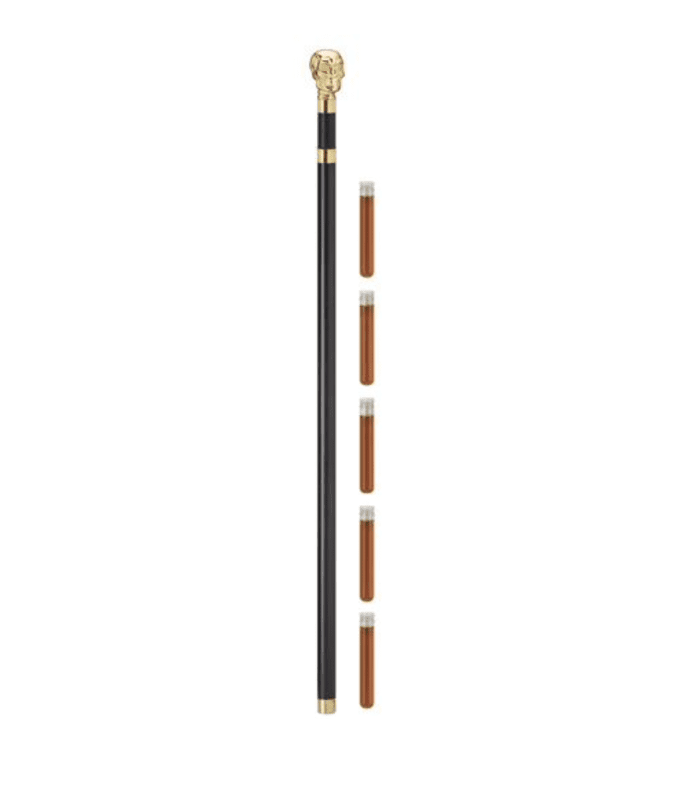 SKULL Brass on straight brandy bottle walking cane 36" - Canes Galore