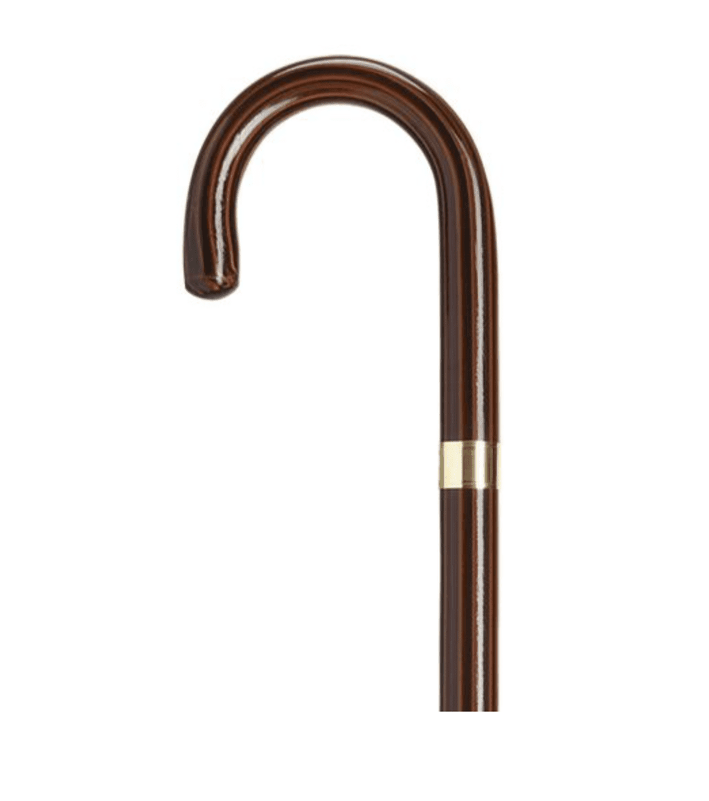 Round Nose Crook 1" Rosewood Walking Cane, 14 kt Gold Plated Accent Band 36" - Canes Galore
