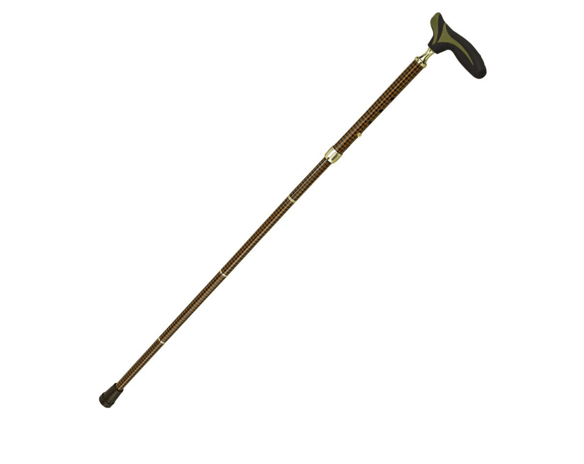 Brown Over Molded Comfort Handle Adjustable Folding Walking Stick - Canes Galore