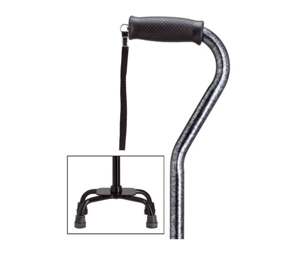 Black Granite Quad Walking Cane, Small base, 30-39" - Canes Galore