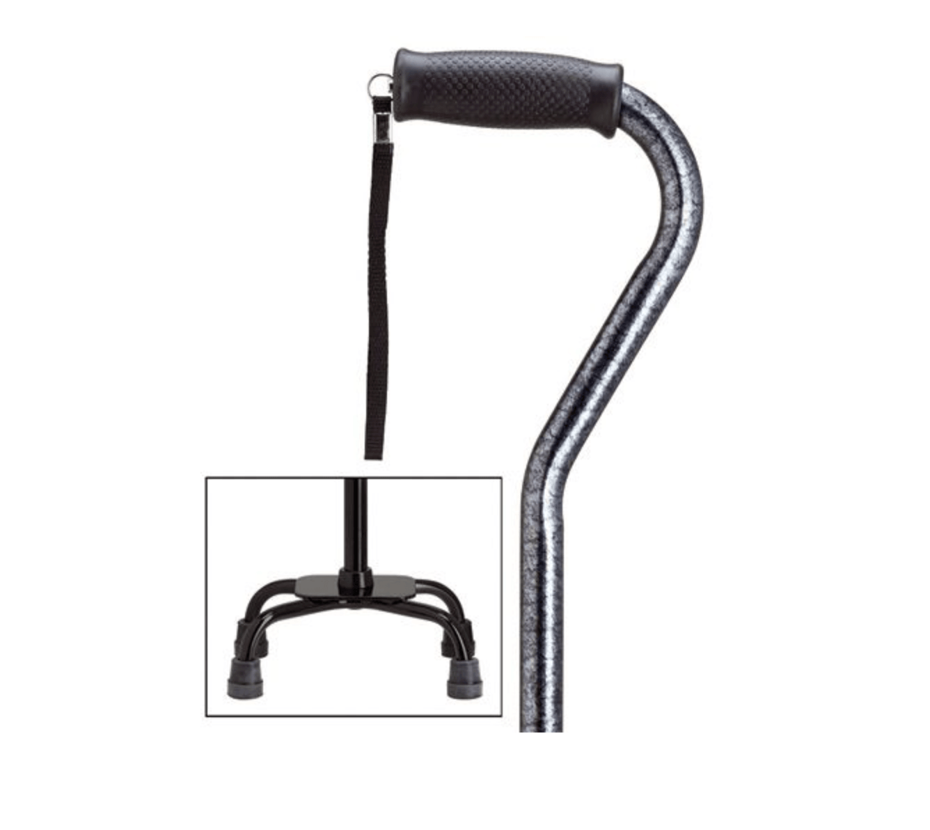 Black Granite Quad Walking Cane, Small base, 30-39" - Canes Galore