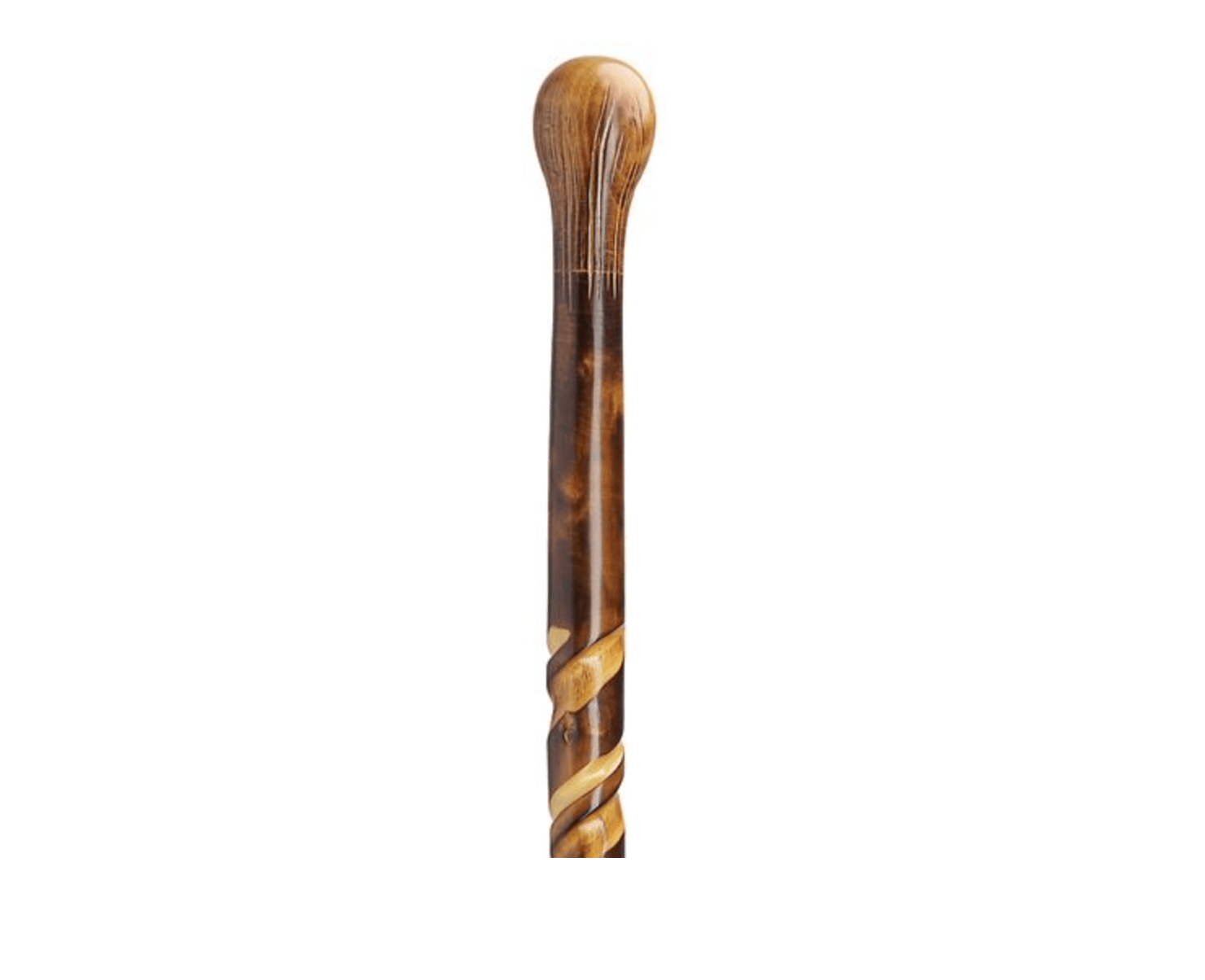 Spiral Carved Chestnut Bulb Top Hiking Staff 36.5" - Canes Galore