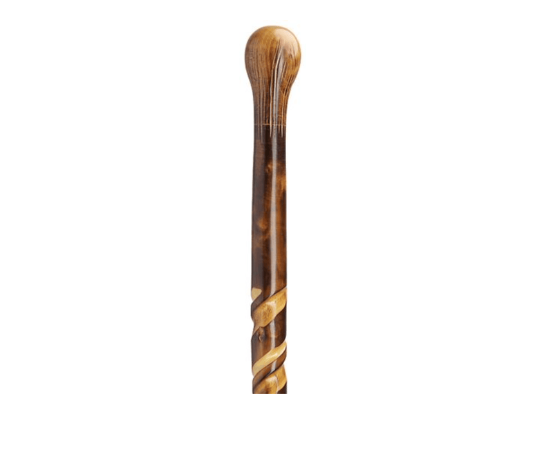 Spiral Carved Chestnut Bulb Top Hiking Staff 36.5" - Canes Galore
