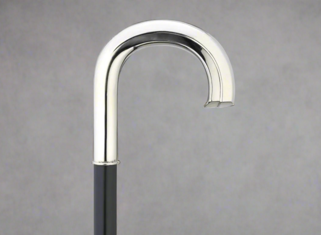 Alpacca square nose crook handle cane with 36" black maple shaft – premium walking accessory from Canes Galore.