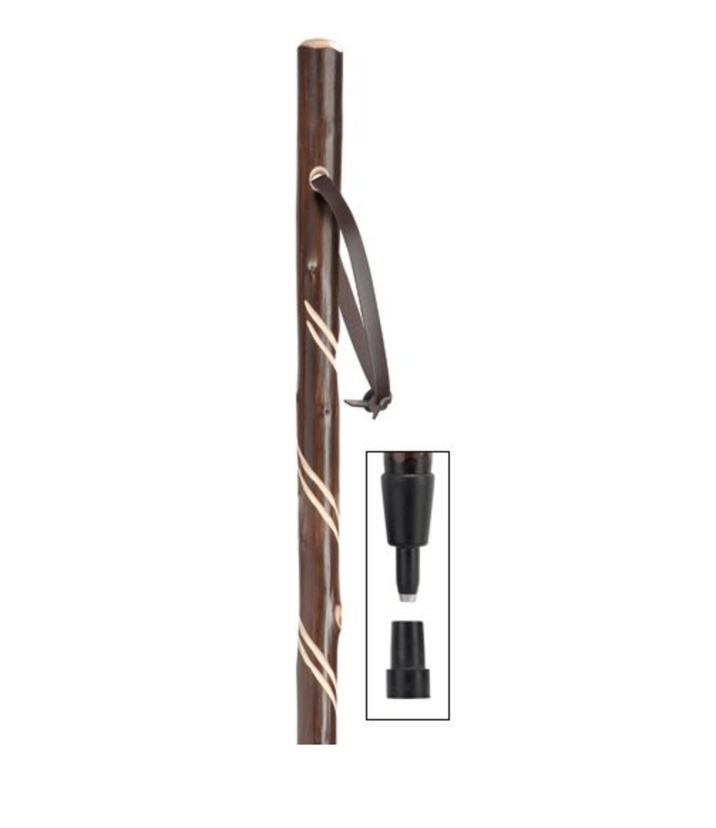 Spiral Carved Chestnut Hiker with Combi Spike Tip 50" - Canes Galore