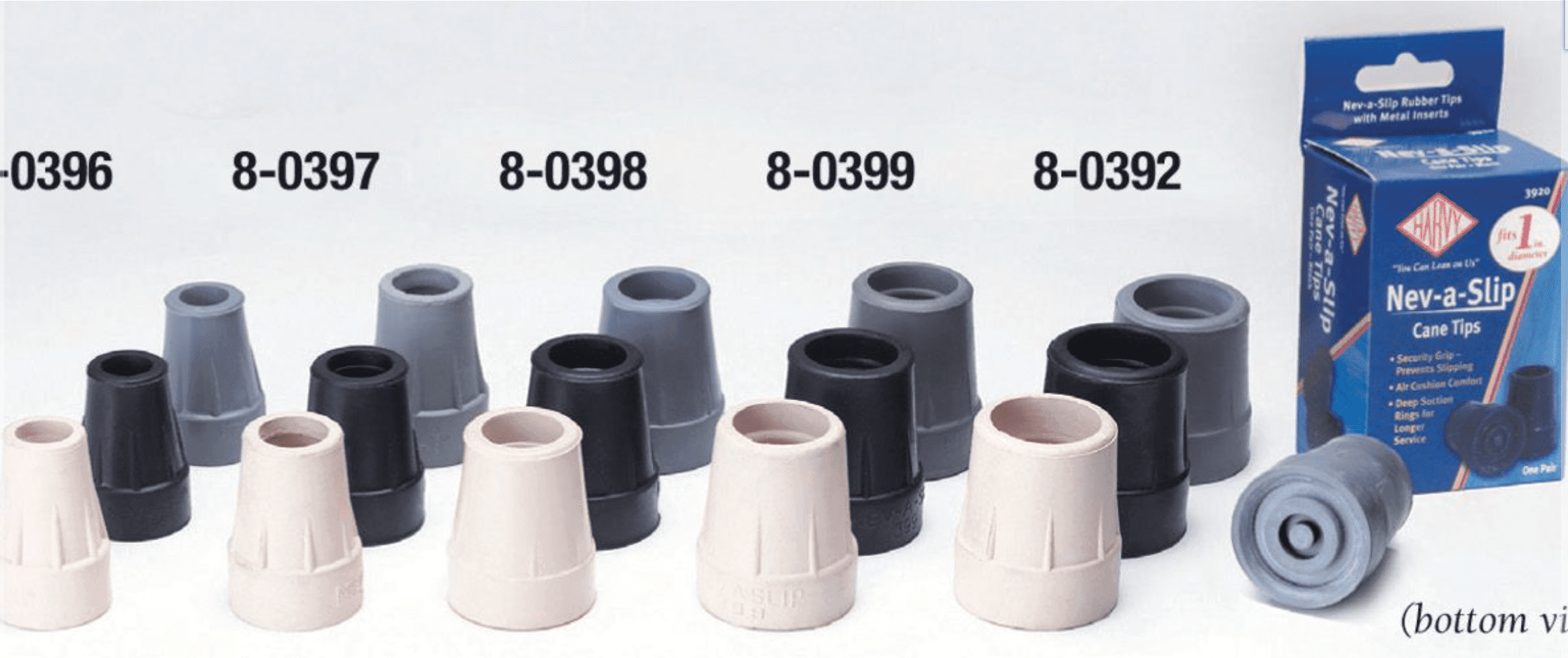 Black/Grey Nev-a-slip Smooth Standard Rubber Tip for Walking Canes - Canes Galore